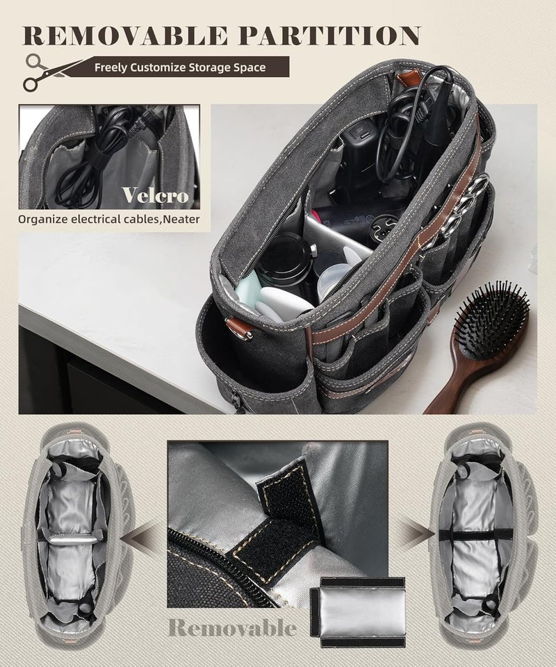 ARCFOX Barber Bag 10.2L, Heat-Insulating Hairstylist Travel Bag with Adjustable Waist Belt & Shoulder Strap, 16oz Canvas and EVA Clipper Shear Case for Razor & Pet Grooming - No Clutter & Easy Access - Image 4